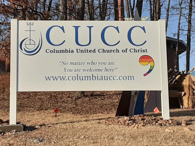 Exterior sign for Columbia United Church of Christ 